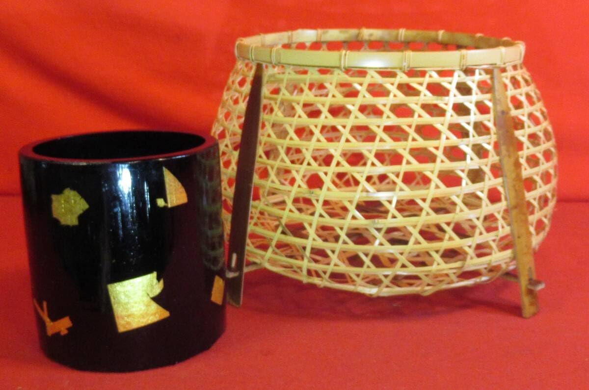 煎茶道具 提藍三段式(ていらん) 竹網込み 八角提藍(はっかく